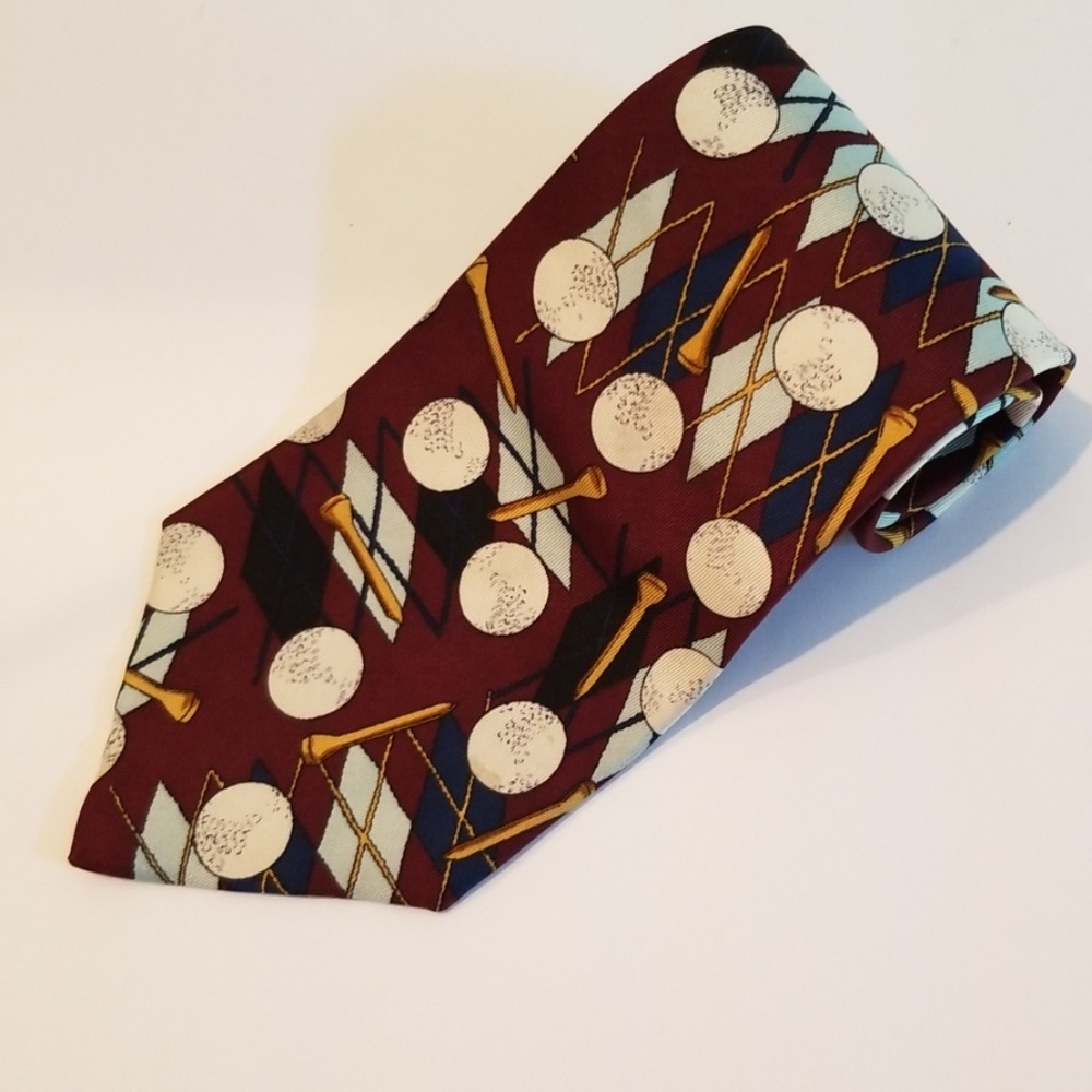 Golf theme men's necktie Franco Baretta retro look Vintage tie silk